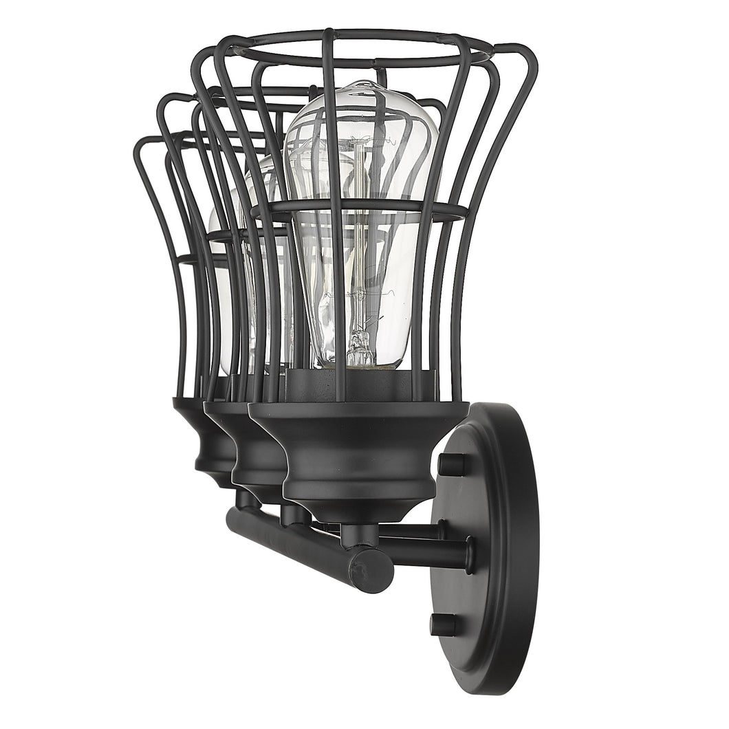 Three Light Matte Black Cage Wall Sconce