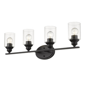 Four Light Matte Black Wall Light with Clear Glass Shade