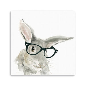 20" x 20" Watercolor Cutie Rabbit in Glasses Canvas Wall Art