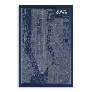 24" x 16" Indigo and White Aerial New York Map Canvas Wall Art - Buy JJ's Stuff