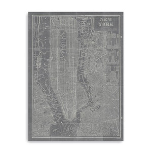 24" x 16" Gray and White Aerial New York Map Canvas Wall Art - Buy JJ's Stuff