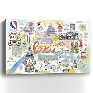 Fun Illustrated Paris Map Unframed Print Wall Art