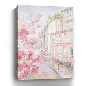 Pretty Pastel Pink Paris Street Unframed Print Wall Art