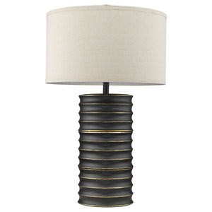 29" Black Ceramic Column Table Lamp With Off White Drum Shade