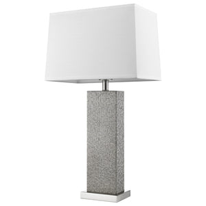 30" Silver Metal Table Lamp With White Rectangular Shade