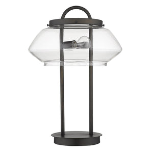 24" Black Metal Two Light Table Lamp With Clear Novelty Shade