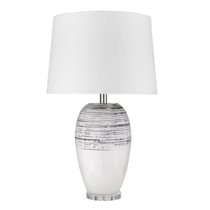 27" Clear Ceramic Table Lamp With White Empire Shade