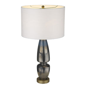 28" Brass Metal Column Table Lamp With White Drum Shade