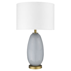 29" Brass Metal Column Table Lamp With White Drum Shade