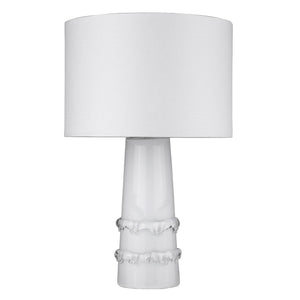 29" White Glass Column Table Lamp With White Drum Shade