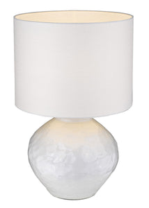 26" White Ceramic Column Table Lamp With White Drum Shade