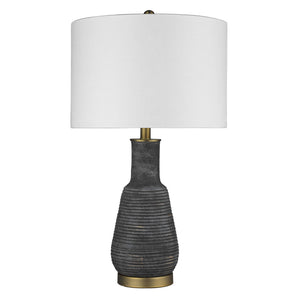 26" Brass Metal Column Table Lamp With White Drum Shade