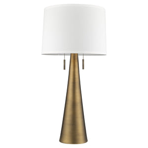 34" Brass Metal Two Light Table Lamp With White Empire Shade