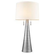 34" Silver Metal Two Light Table Lamp With White Empire Shade
