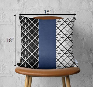 Navy Blue Mesh Faux Leather Throw Pillow