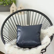 Navy Blue Solid Faux Leather Square Throw Pillow