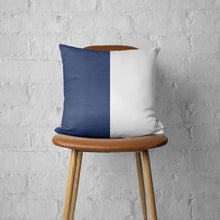 White and Navy Faux Leather Square Throw Pillow