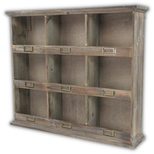 Rustic Nine Slot Wooden Open Wall Cabinet