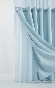 Light Blue Sheer and Grid Shower Curtain and Liner Set