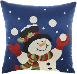Jolly Snowman Blue Christmas Light Up Throw Pillow