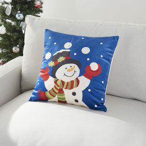 Jolly Snowman Blue Christmas Light Up Throw Pillow