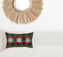 Christmas Snowflake Trio Plaid Lumbar Throw Pillow