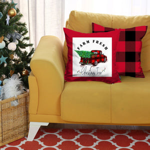 Set of 2 Red Plaid and Red Truck Throw Pillows