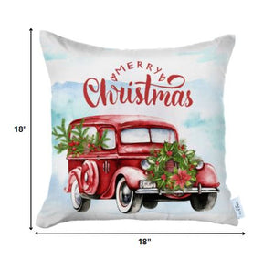 Merry Christmas Vintage Red Car Throw Pillow