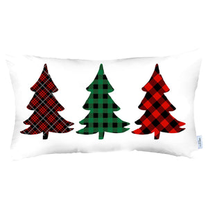 Christmas Tree Trio Plaid Lumbar Throw Pillow