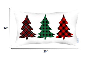 Christmas Tree Trio Plaid Lumbar Throw Pillow
