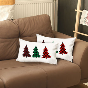 Set of 2 Christmas Tree Trio Plaid Lumbar Throw Pillows