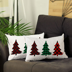 Set of 2 Christmas Tree Trio Plaid Lumbar Throw Pillows