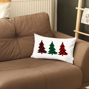 Christmas Tree Trio Plaid Lumbar Pillow Cover