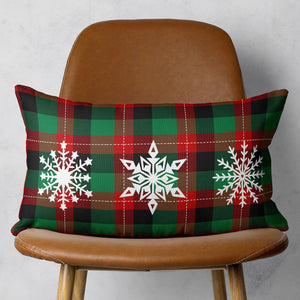 Christmas Snowflake Trio Plaid Lumbar Pillow Cover