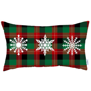 Christmas Snowflake Trio Plaid Lumbar Pillow Cover
