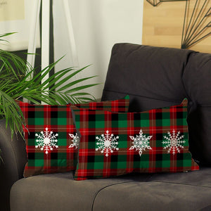 Set of 2 Christmas Snowflake Trio Plaid Lumbar Pillow Covers