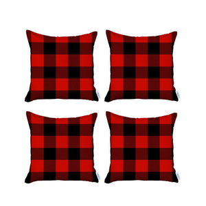 Set of 4 Red and Black Buffalo Plaid Throw Pillow Cover