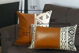 Set of 2 Brown Boho Faux Leather Throw Pillows