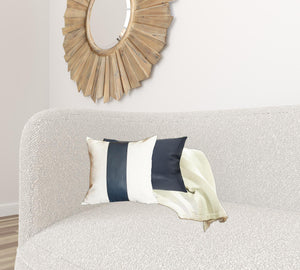 Set of 2 White and Navy Faux Leather Throw Pillows