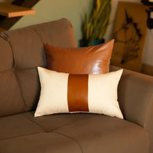 Set of 2 White and Brown Faux Leather Throw Pillows