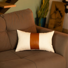 Set of 2 White and Brown Faux Leather Throw Pillows