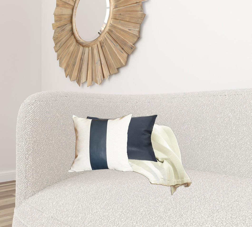 Set of 2 White and Navy Boho Throw Pillow Covers