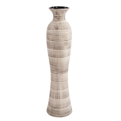 Modern Farmhouse Latte Striped Ceramic Floor Vase