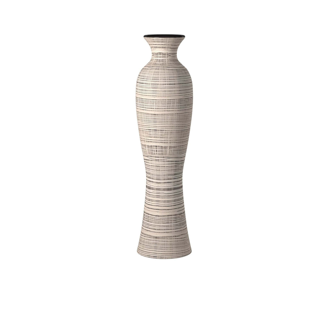 Modern Farmhouse Latte Striped Ceramic Floor Vase