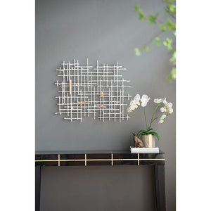 Contemporary Large White and Gold Geo Grid Wall Art