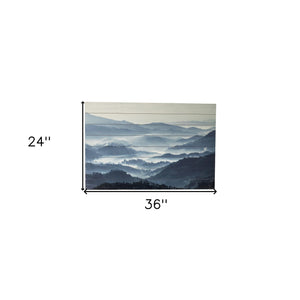 Mysteriously Misty Blue Mountains Wood Plank Wall Art