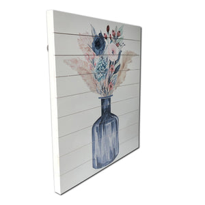 Pampas Leaves and Flower Bouquet Wood Plank Wall Art