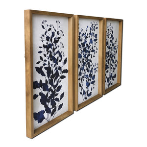 Set of Three Blue Branches Framed Canvas Wall Art