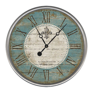 18" Vintage Teal Fleur de Lis Parisian Wall Clock