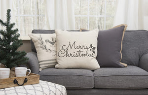 Gray and Cream Canvas Merry Christmas Decorative Throw Pillow